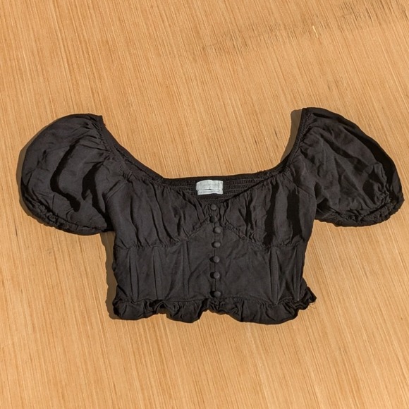 Urban Outfitters Tops - Urban Outfitters Blouse Black Puff Sleeve Smocked Cropped Whimsygoth Women Small